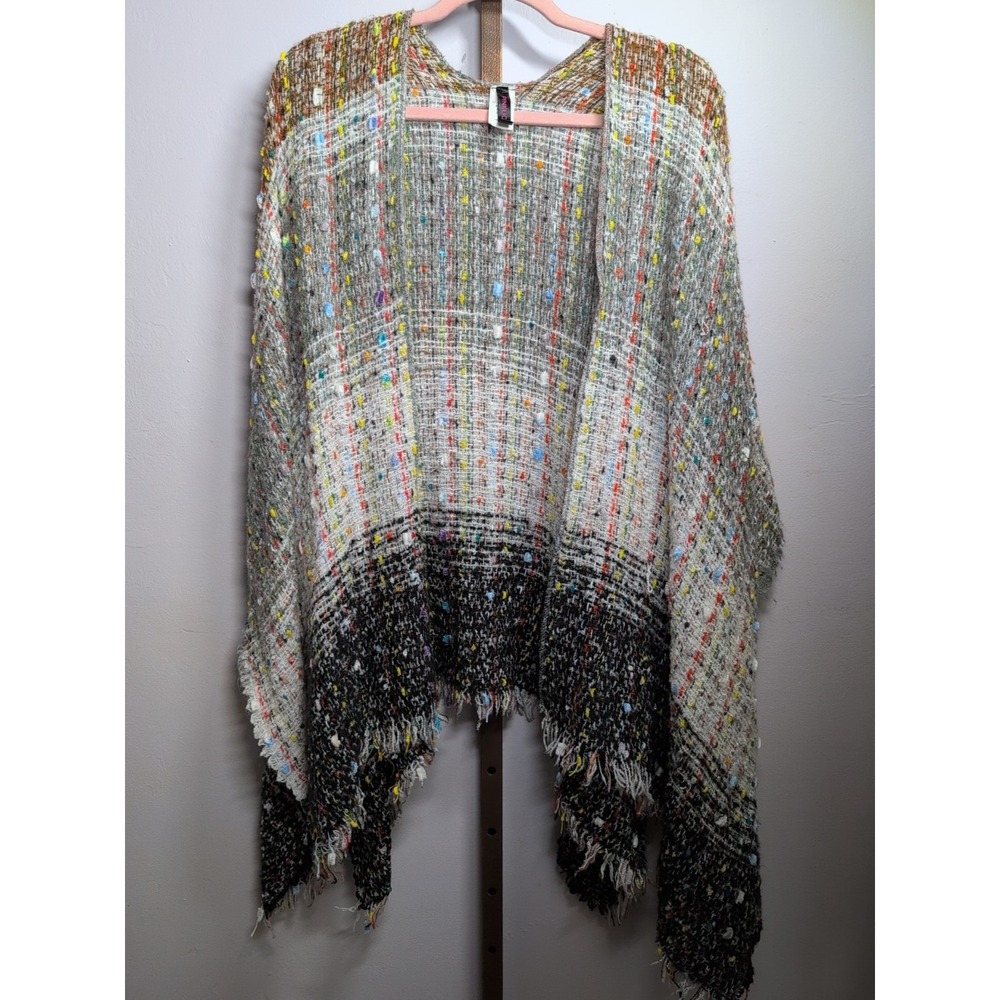 PINKLICIOUS Multicolor Striped Knit Poncho Fringe Trim One Size‎